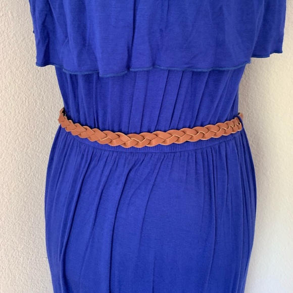 Strapless blue maxi dress with belt - Picture 6 of 8